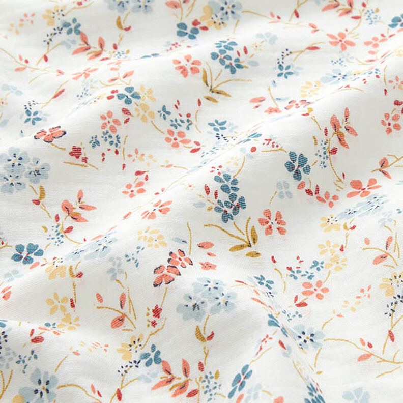 Tissu double gaze de coton Vrilles de fleurs romantiques – blanc,  image number 2