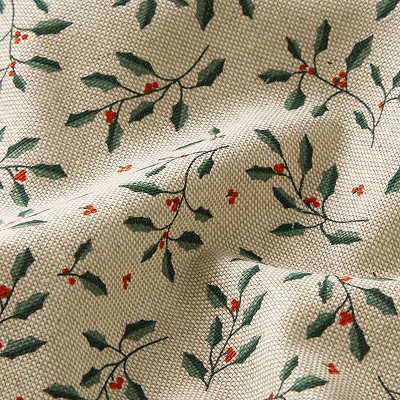 Tissu de décoration Semi-panama Rameaux de Noël – nature/vert sapin, image number 2