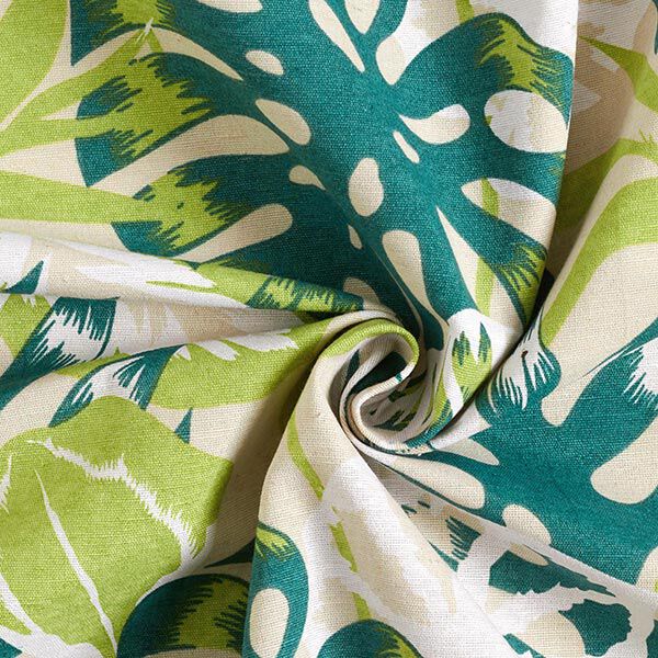 Tissu de décoration Canvas Feuilles de palmier – beige clair/vert genévrier, image number 3