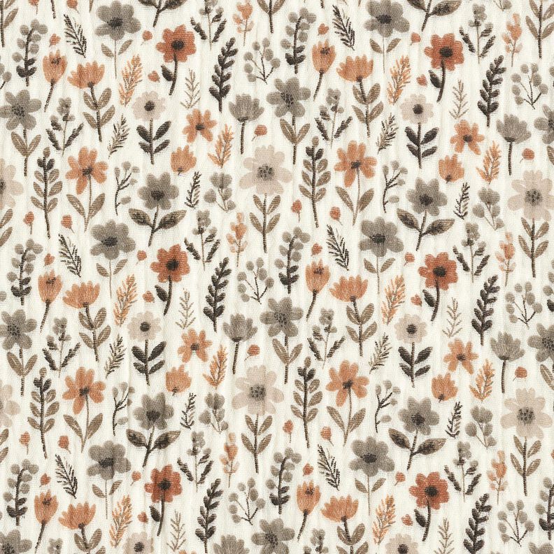 Tissu double gaze de coton Fleurs d'automne – écru, image number 1