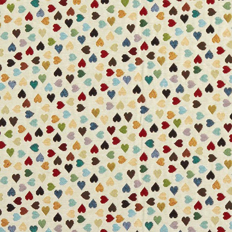 Tissu de décoration Gobelin Cœurs éparpillés – beige clair/pétrole, image number 1