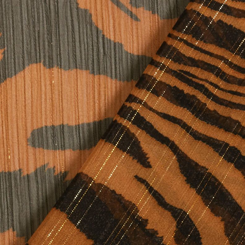 Mousseline Fines rayures pailletées et imprimé tigre – noir/cuivre,  image number 4