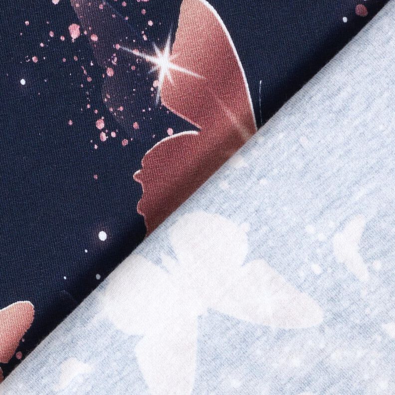 Jersey coton papillons scintillants | Glitzerpüppi – bleu nuit/vieux rose, image number 4