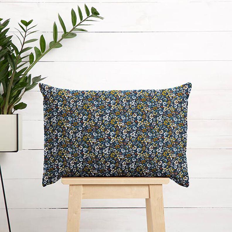 Tissu en coton Cretonne Petites fleurs – jaune soleil/bleu marine,  image number 5