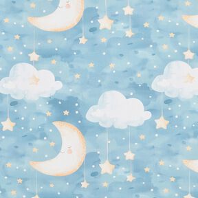 Tissu de décoration Sergé coton Mond und Sterne Impression numérique – bleu clair, 