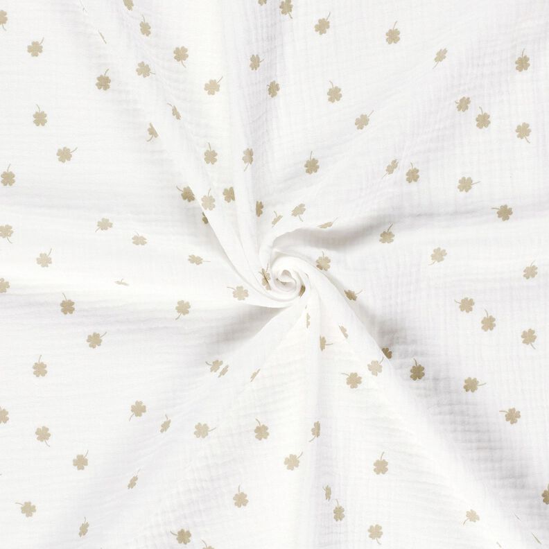 Tissu double gaze de coton Trèfle à 4 feuilles – écru/pistache,  image number 3