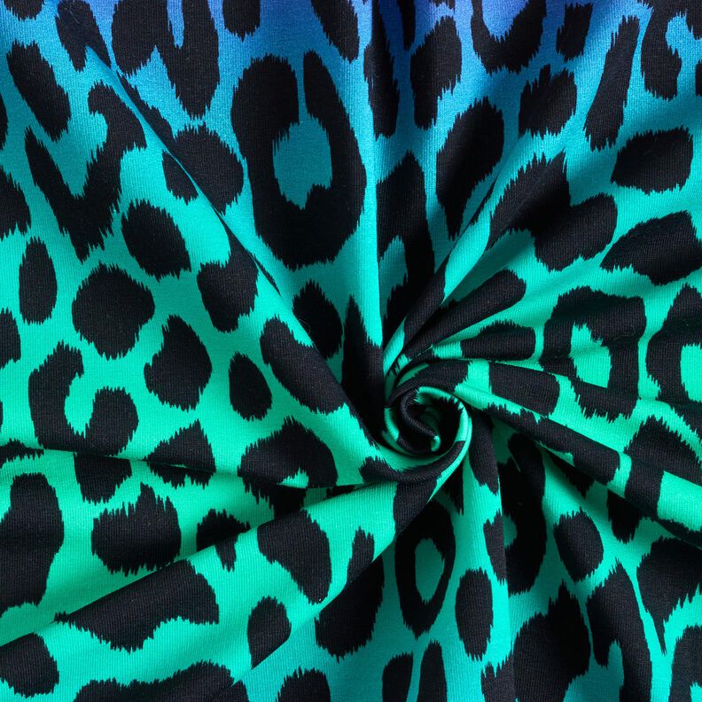 French Terry Sweat d’été Dégardé de couleurs léopard Impression numérique – lilas bleu/turquoise,  image number 3