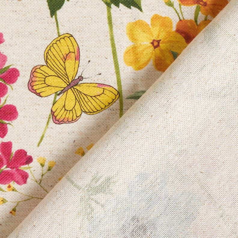 Tissu de décoration Semi-panama Wiesenblumen – nature/framboise, image number 4