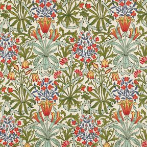Tissu de décoration Gobelin motif floral art nouveau – crème/vert clair, 
