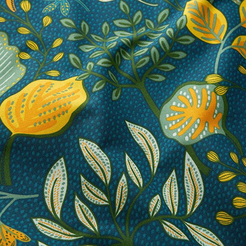 Tissu de décoration Semi-panama art de la feuille – bleu océan,  image number 2