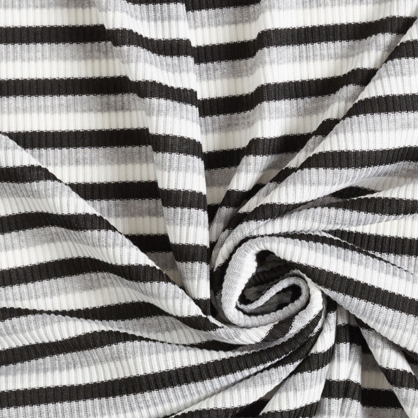 Maille côtelée rayures horizontales – blanc/noir,  image number 3