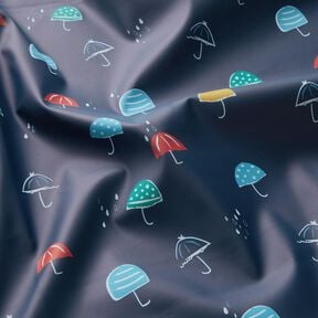 Tissu pour veste de pluie Parapluies colorés Impression numérique – bleu marine, 