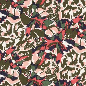 Tissu viscose mer de fleurs abstraite – myrtille/pin foncé, 