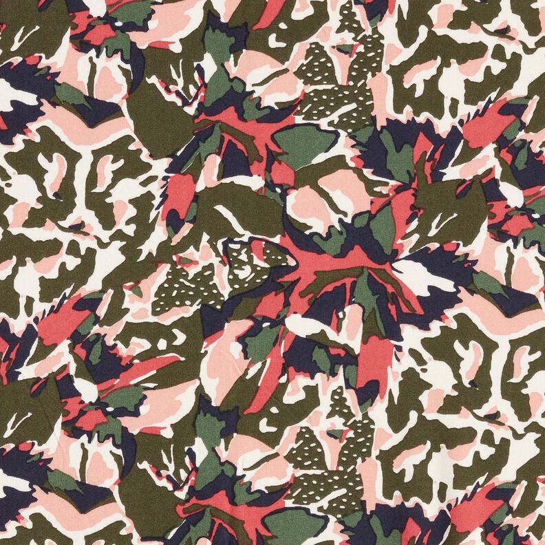 Tissu viscose mer de fleurs abstraite – myrtille/pin foncé,  image number 1