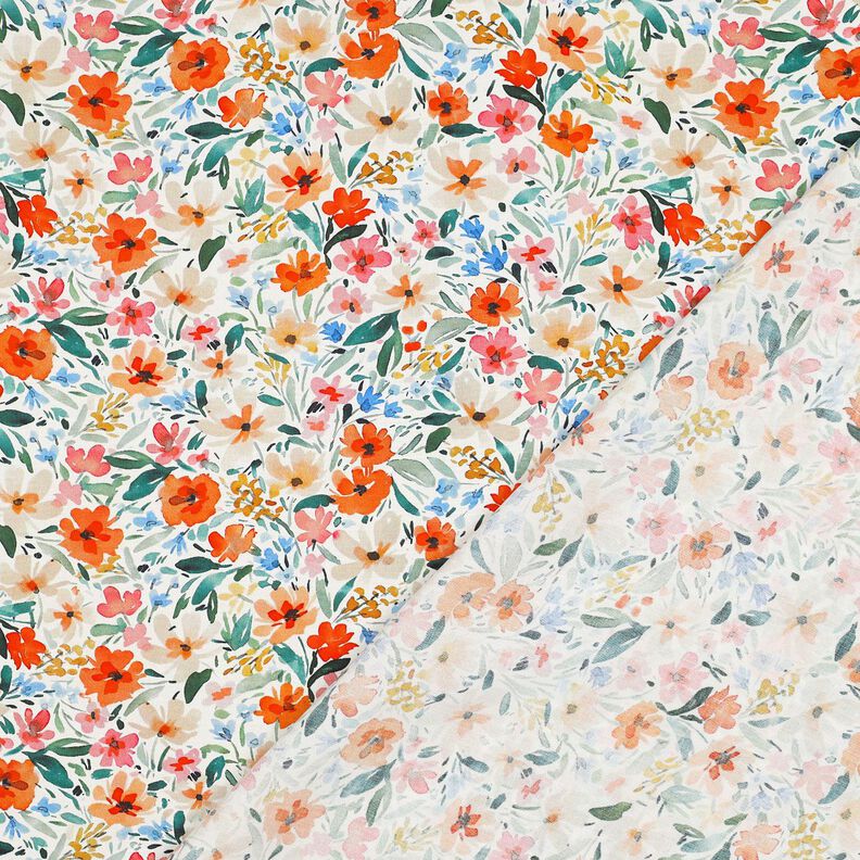 Tissu viscose Impression numérique prairie fleurie – blanc/orange,  image number 4