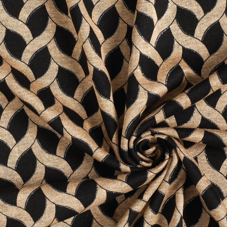 Jersey viscose Motif torsadé pailleté – noir/abricot,  image number 3