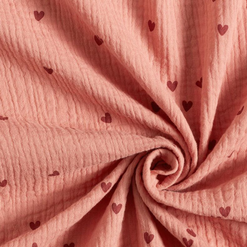 Tissu double gaze de coton Cœurs parsemés – vieux rose foncé/bordeaux,  image number 3