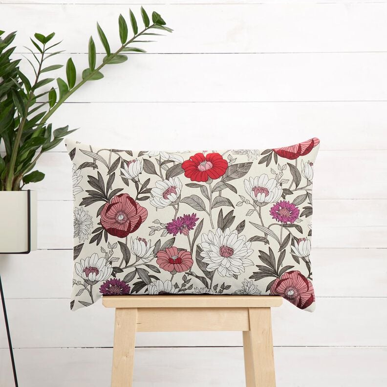 Tissu en coton Cretonne Fleurs colorées – raisin/nature,  image number 5