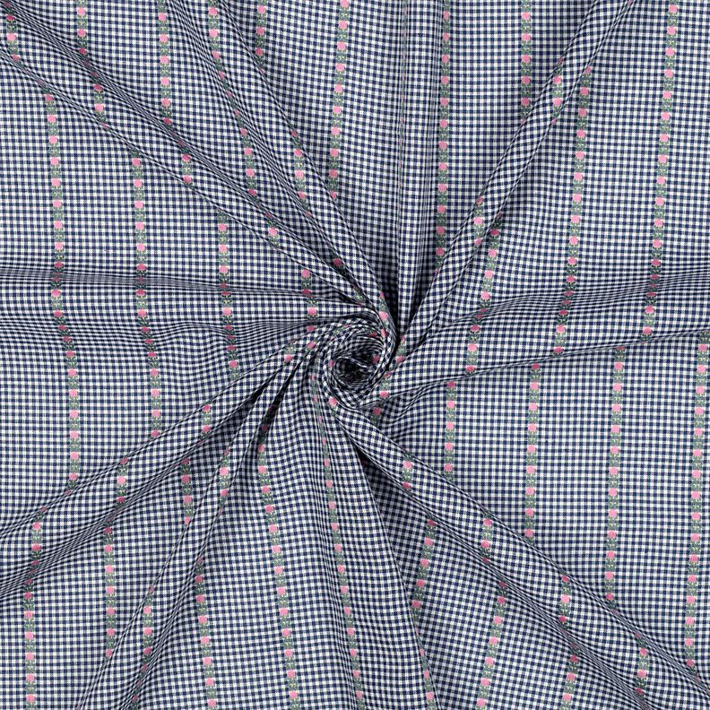 Tissu en coton Jacquard Carreaux et fleurs – bleu océan/blanc,  image number 3