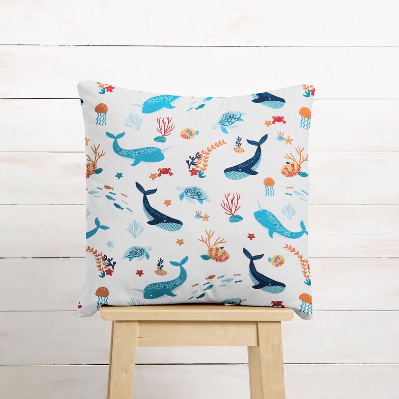 Tissu en coton Cretonne Animaux sous-marins – blanc/bleu aqua,  image number 7