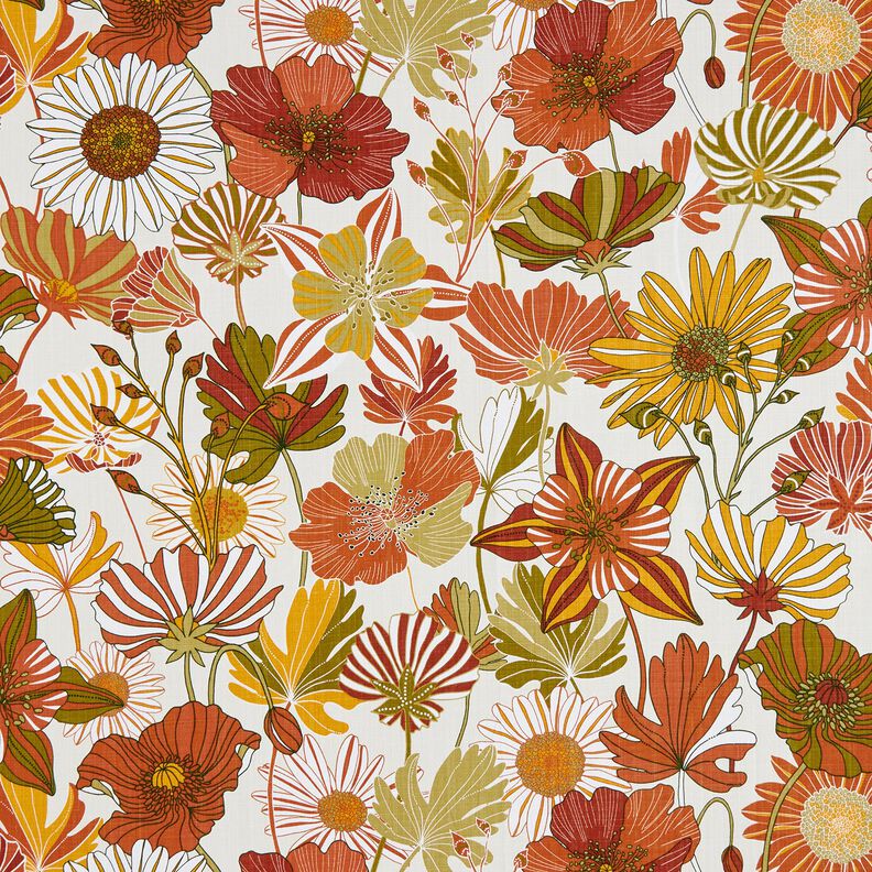 Tissu de décoration Panama Fleurs colorées – crème/terre cuite, image number 1