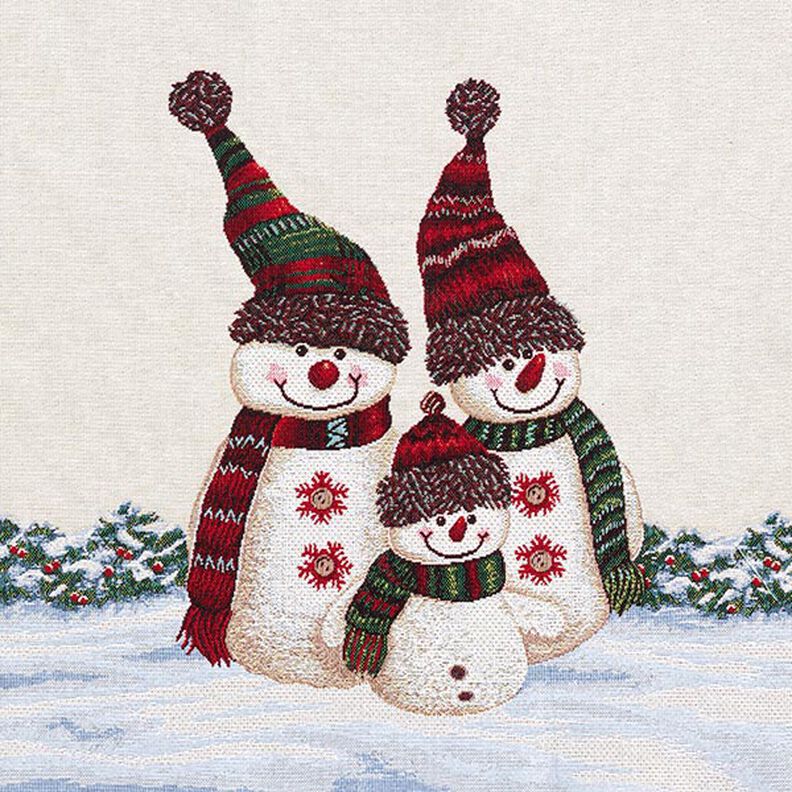 Panel Gobelin Trio de bonshommes de neige – beige clair, image number 1