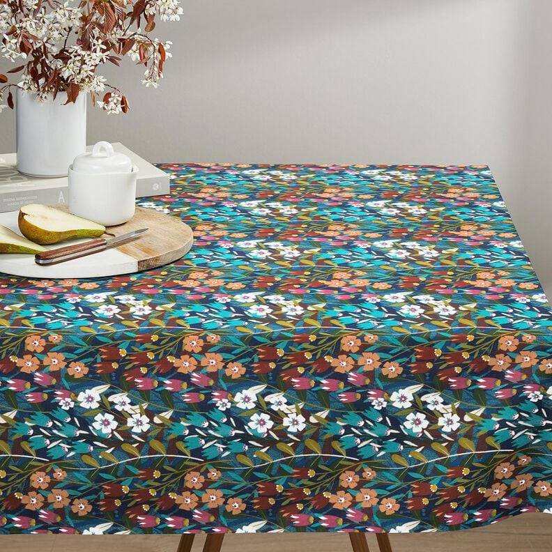 Coton enduit m&eacute;lange de fleurs &ndash; p&eacute;trole/bordeaux,  image number 6