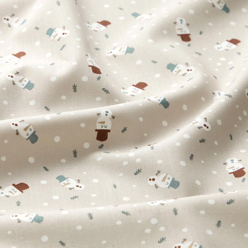 Tissu en coton Popeline Jolis bonhommes de neige – taupe clair, image number 2