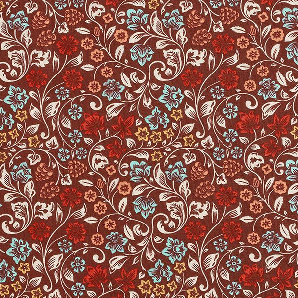 Tissu en coton Cretonne Vrilles de fleurs – bordeaux/taupe clair,  image number 1