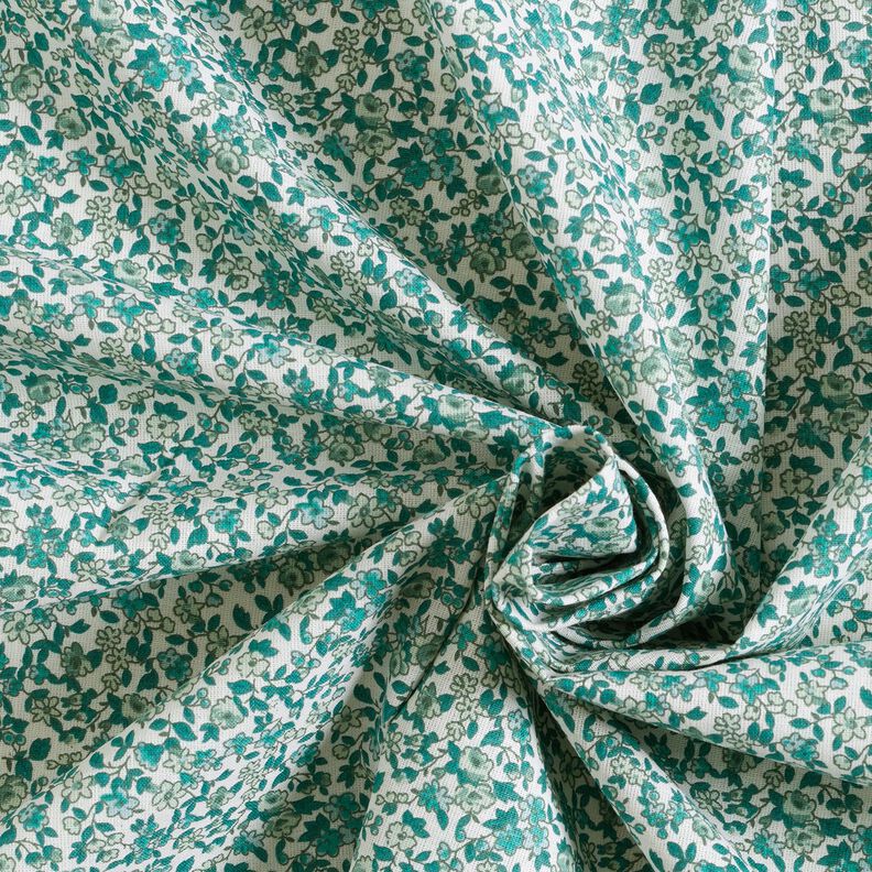 Tissu en coton Cretonne Fleurs nombreuses – pétrole/blanc, image number 3