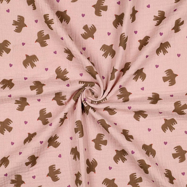 GOTS Tissu double gaze de coton Oiseaux et coeurs | Poppy Fabrics – vieux rose, image number 4