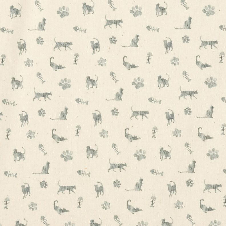 Popeline de coton bio Chats et empreintes de pattes – écru/gris,  image number 1
