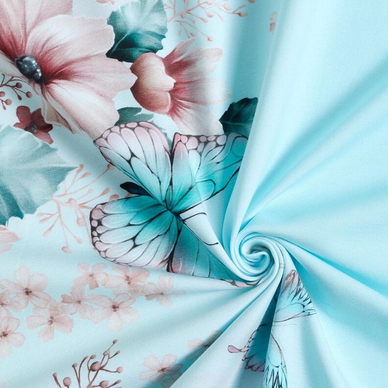Jersey coton Prairie de papillons | Glitzerpüppi  – turquoise clair/bleu glacier,  image number 3