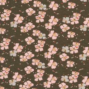Jersey coton Jolies petites fleurs – kaki,  Jersey coton Jolies petites fleurs – kaki,