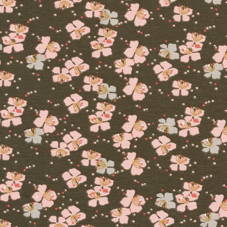 Jersey coton Jolies petites fleurs – kaki, image number 1