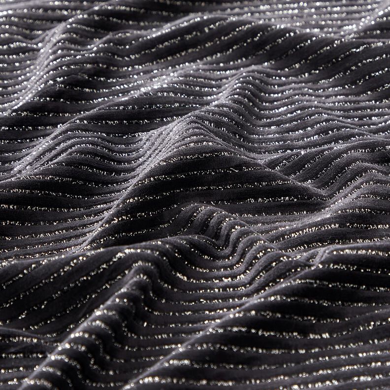 Tissu Nicki Rayures pailletées – noir/argent métallisé, image number 2