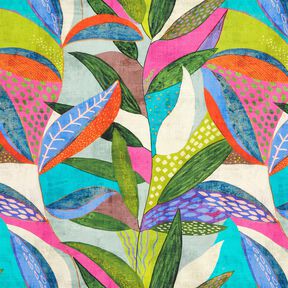 Tissu de décoration Semi-panama feuilles tropicales – orange/vert foncé, 