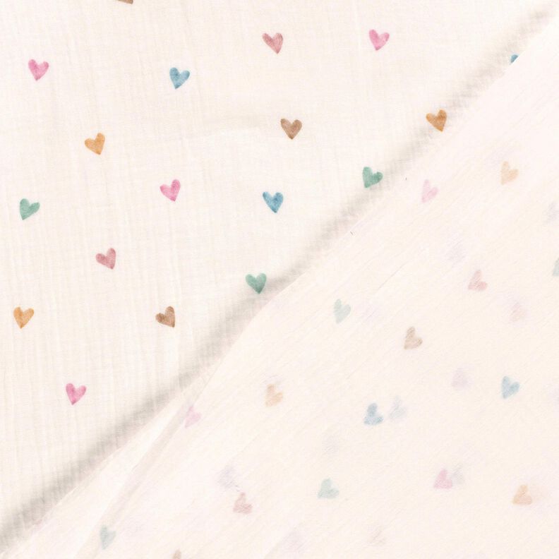 Tissu double gaze de coton Cœurs multicolores Impression numérique – blanc,  image number 4