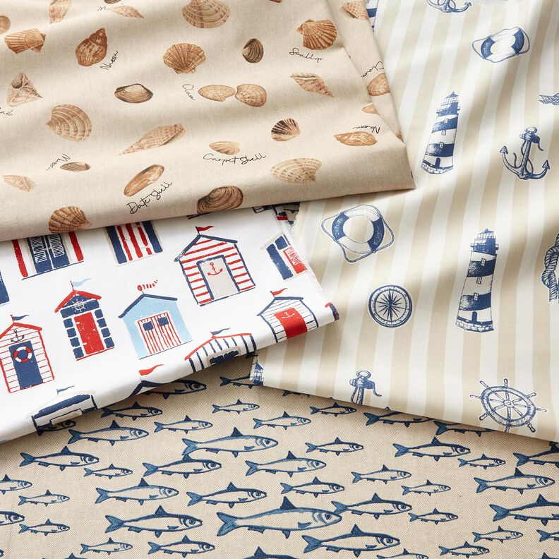 Tissu de décoration Semi-panama Maisons de plage – blanc/bleu marine,  image number 5