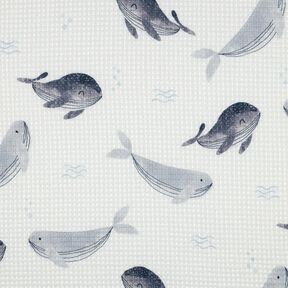 Nid d’abeille Baleine Impression numérique | Poppy Fabrics – ivoire/gris bleu, 