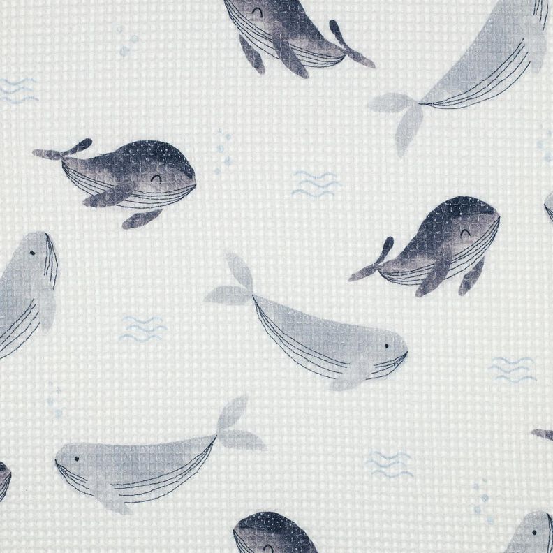 Nid d’abeille Baleine Impression numérique | Poppy Fabrics – ivoire/gris bleu,  image number 1
