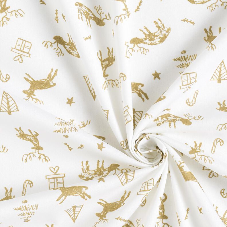 Tissu en coton Cretonne Renne et étoiles – ivoire/or,  image number 3