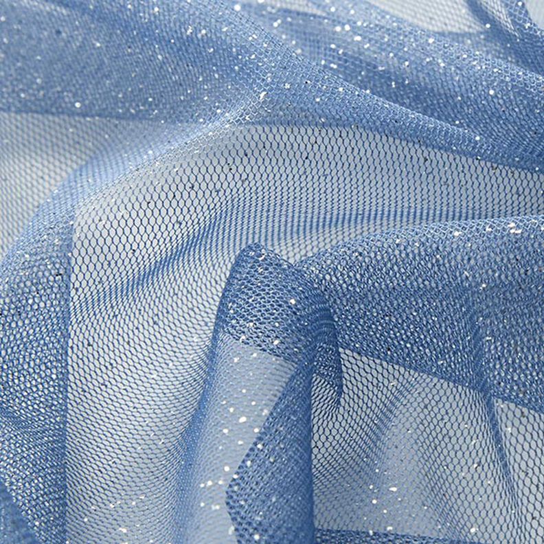Tissu tulle scintillant – bleu jean/argent,  image number 3