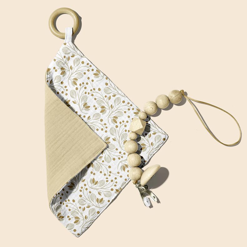 Tissu double gaze de coton Motif floral abstrait – blanc/jaune olive,  image number 5