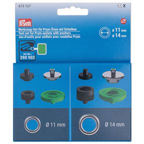 Kit outils œillets [8 unités | Ø 11 + 14 mm] | Prym – argent métallique/vert foncé, 