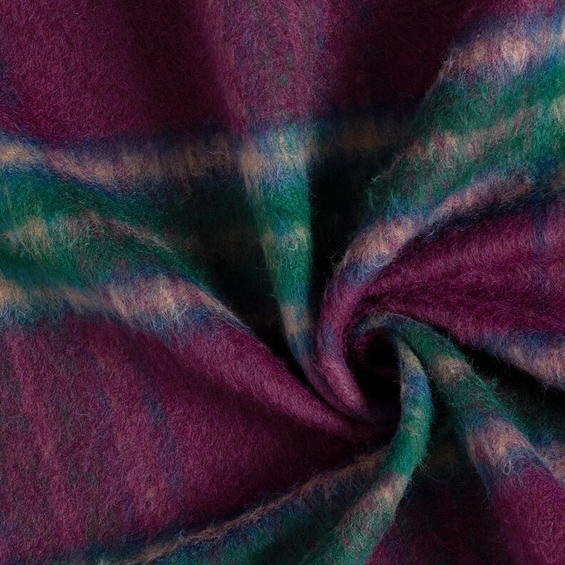 Tissu pour manteau Mélange de laine tissu brossé à carreaux – merlot/sapin bleu, image number 3