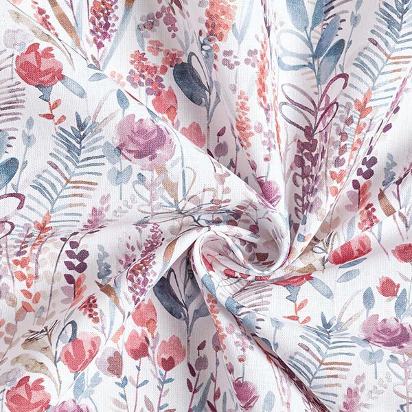 Tissu de décoration Popeline coton Fleurs sauvages – pourpre/pétrole,  image number 3