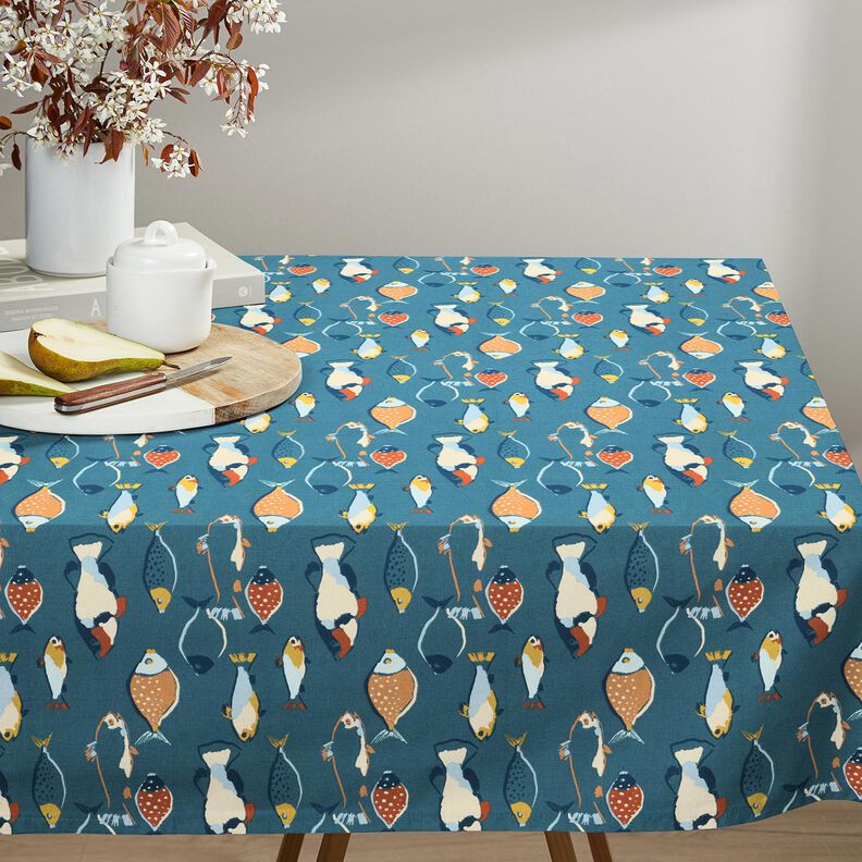 Tissu en coton Cretonne Banc de poissons – gris bleu, image number 5