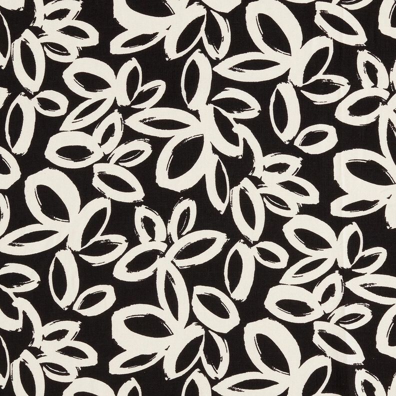Crêpe de viscose avec fleurs hawaïennes peintes – noir/ivoire,  image number 1