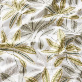 Tissu de décoration Semi-panama Feuilles colorées – blanc/olive, 